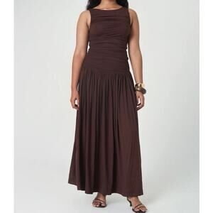 Summer Away Patmos Dark Walnut brown ruched maxi dress XS